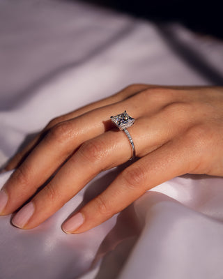 2.87 CT Princess Cut Moissanite Engagement Ring With Hidden Halo And Pave Setting