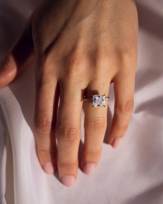 2.87 CT Princess Cut Moissanite Engagement Ring With Hidden Halo And Pave Setting