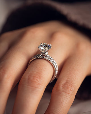 1.9 CT Round Hidden Halo Pave Moissanite Engagement Ring