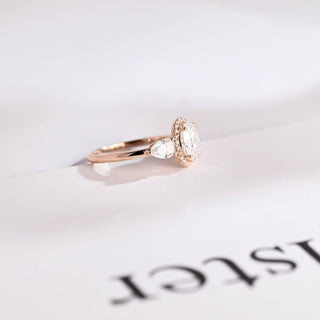 Stunning 1.0 - 2.0 CT Oval Moissanite Engagement Ring with Three Stone & Halo Design 9