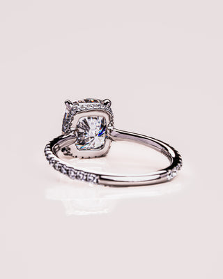 2.5 CT Cushion Moissanite Engagement Ring With Hidden Halo & Pave Setting