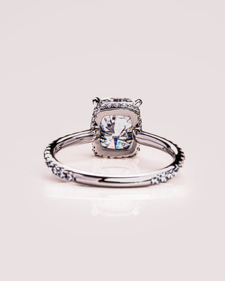 2.5 CT Cushion Moissanite Engagement Ring With Hidden Halo & Pave Setting