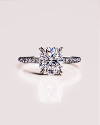 2.5 CT Cushion Moissanite Engagement Ring With Hidden Halo & Pave Setting