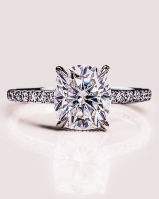2.5 CT Cushion Moissanite Engagement Ring With Hidden Halo & Pave Setting