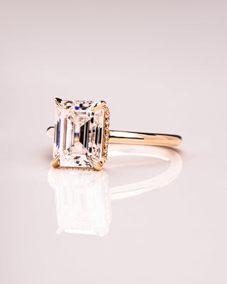 2.30 CT Emerald Cut Moissanite Engagement Ring With Hidden Halo Setting