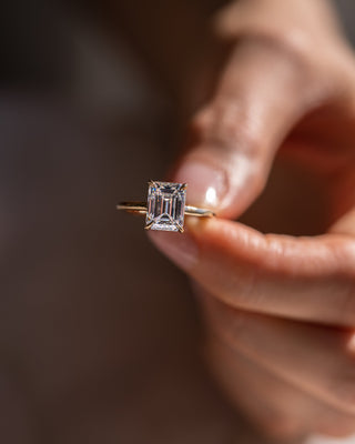 2.30 CT Emerald Cut Moissanite Engagement Ring With Hidden Halo Setting