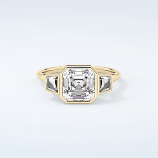 1.5 CT Asscher Cut Three Stone Bezel Moissanite Engagement Ring 1