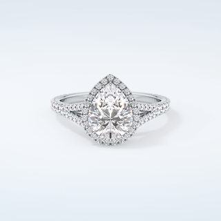 2.0 CT Pear Cut Halo & Pave Split Shank Moissanite Engagement Ring 13