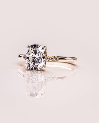 2.15 CT Cushion Cut Moissanite Engagement Ring With Hidden Halo And Pave Setting