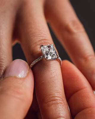 2.43 CT Radiant Cut Hidden Halo & Pave Moissanite Engagement Ring