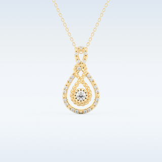 0.11 TCW Round Cut Pear With Multi Stone Moissanite Solitaire Necklace in 14K/18K Gold
