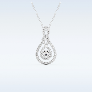 0.11 TCW Round Cut Pear With Multi Stone Moissanite Solitaire Necklace in 14K/18K Gold