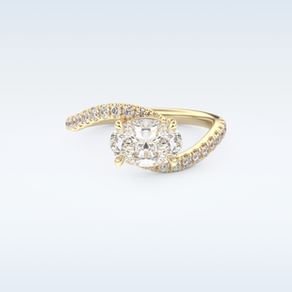 1.3 CT Swirl and Pave Engagement Ring Featuring Oval Moissanite