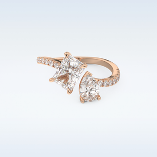 1.5 CT Two Stones and Open Shank Engagement Ring Featuring Radiant Moissanite