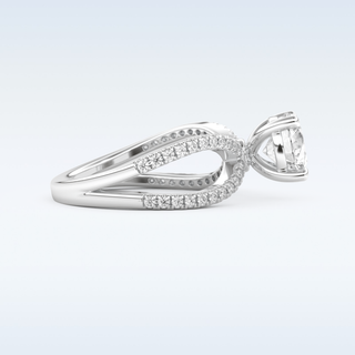1.5 CT Pave and Split Shank Engagement Ring Featuring Round Moissanite