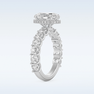 2.5 CT Pave and Hidden Halo Engagement Ring Featuring Oval Moissanite