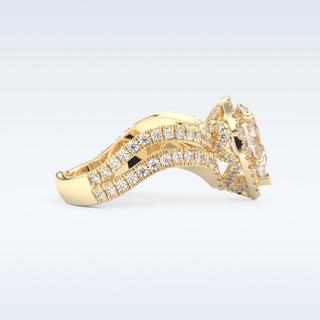 1.5 CT Halo and Pave, Curved Shank Engagement Ring Featuring Pear Moissanite