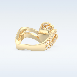 1.5 CT Halo and Pave, Curved Shank Engagement Ring Featuring Pear Moissanite