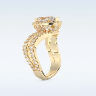 1.5 CT Halo and Pave, Curved Shank Engagement Ring Featuring Pear Moissanite