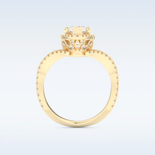 1.5 CT Halo and Pave, Curved Shank Engagement Ring Featuring Pear Moissanite