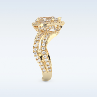 1.5 CT Halo and Pave, Curved Shank Engagement Ring Featuring Pear Moissanite
