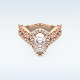 1.5 CT Halo and Pave, Curved Shank Engagement Ring Featuring Pear Moissanite