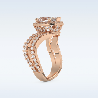1.5 CT Halo and Pave, Curved Shank Engagement Ring Featuring Pear Moissanite