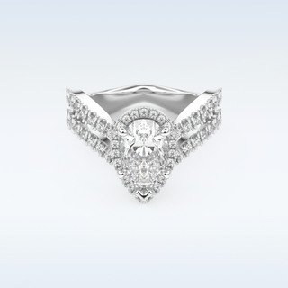 1.5 CT Halo and Pave, Curved Shank Engagement Ring Featuring Pear Moissanite