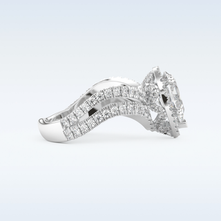 1.5 CT Halo and Pave, Curved Shank Engagement Ring Featuring Pear Moissanite