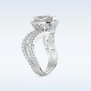 1.5 CT Halo and Pave, Curved Shank Engagement Ring Featuring Pear Moissanite