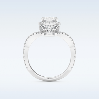 1.5 CT Halo and Pave, Curved Shank Engagement Ring Featuring Pear Moissanite
