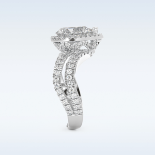 1.5 CT Halo and Pave, Curved Shank Engagement Ring Featuring Pear Moissanite