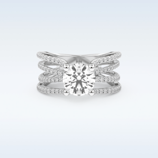 1.52 CT Pave and Split Shank Engagement Ring Featuring Round Moissanite