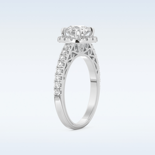 1.01 CT Halo and Pave Engagement Ring Featuring Round Moissanite