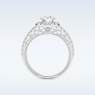 1.01 CT Halo and Pave Engagement Ring Featuring Round Moissanite
