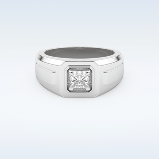 Signet Style Wedding Band with 0.5 CT Princess Cut Moissanite