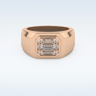 Signet and Multi Stones Style Wedding Band with 0.46 CT Round and Baguette Cut Moissanite