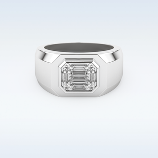 Signet and Multi Stones Style Wedding Band with 0.46 CT Round and Baguette Cut Moissanite