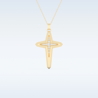 Beautiful Cross Design Moissanite Necklace – 0.193 CT Round Cut in 14K/18K Gold