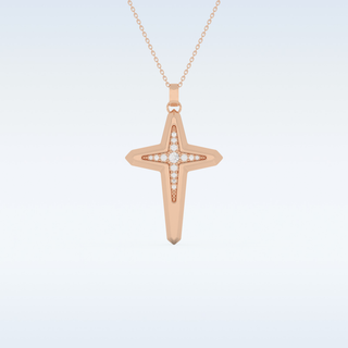 Beautiful Cross Design Moissanite Necklace – 0.193 CT Round Cut in 14K/18K Gold