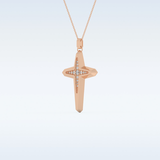 Beautiful Cross Design Moissanite Necklace – 0.193 CT Round Cut in 14K/18K Gold