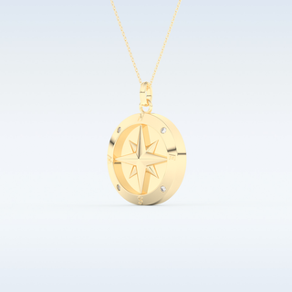 Compass Shaped Moissanite Necklace – 0.09 CT Round Cut in 14K/18K Gold