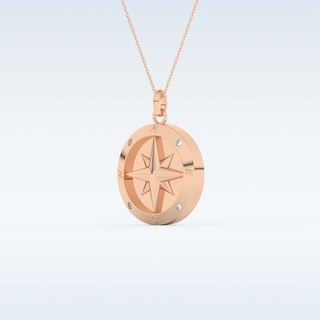 Compass Shaped Moissanite Necklace – 0.09 CT Round Cut in 14K/18K Gold