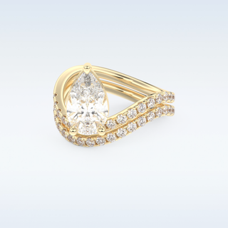 1.74 CT Pave and Curved Shank Engagement Ring Featuring Pear Moissanite