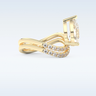1.74 CT Pave and Curved Shank Engagement Ring Featuring Pear Moissanite