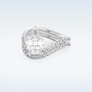 1.74 CT Pave and Curved Shank Engagement Ring Featuring Pear Moissanite