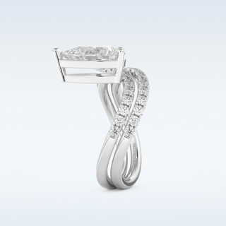 1.74 CT Pave and Curved Shank Engagement Ring Featuring Pear Moissanite