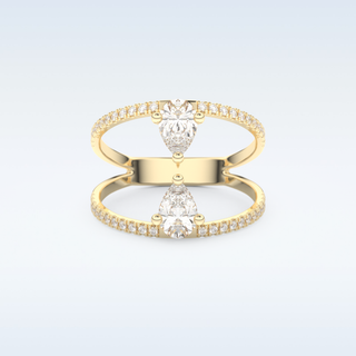 0.71 CT Two Stones and Pave Engagement Ring Featuring Pear Moissanite