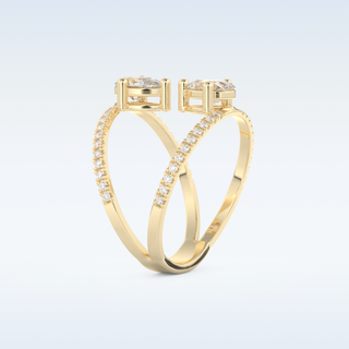0.71 CT Two Stones and Pave Engagement Ring Featuring Pear Moissanite