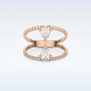 0.71 CT Two Stones and Pave Engagement Ring Featuring Pear Moissanite